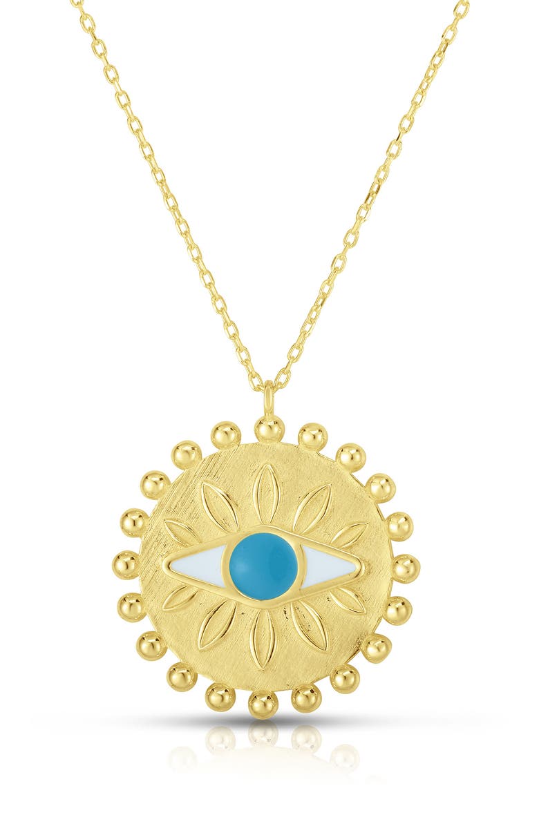 SPHERA MILANO 14K Yellow Gold Plate Sterling Silver Evil Eye Medallion Pendant Necklace, Main, color, Gold
