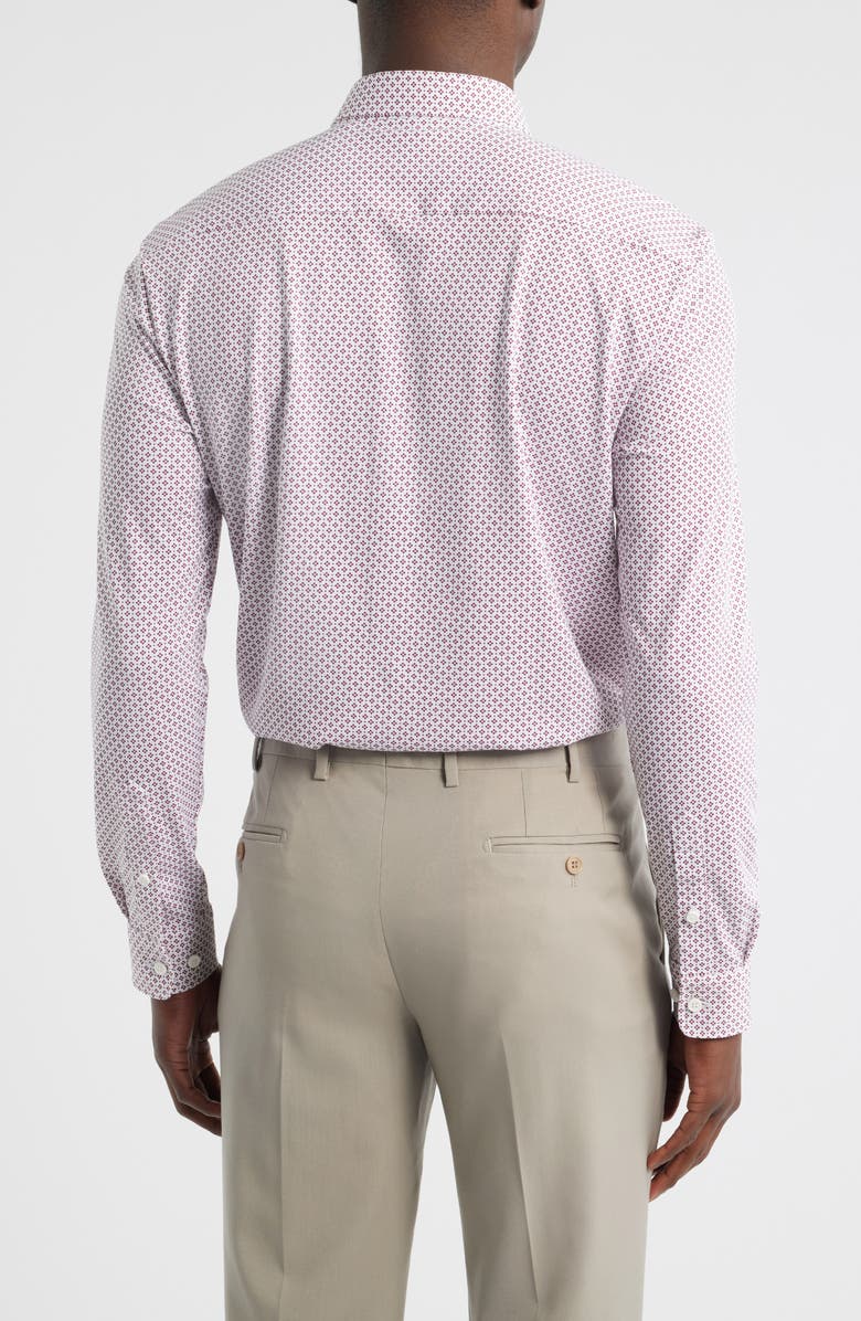 BOSS Geo Print Slim Fit Knit Button-Up Shirt, Alternate, color, Dark Red