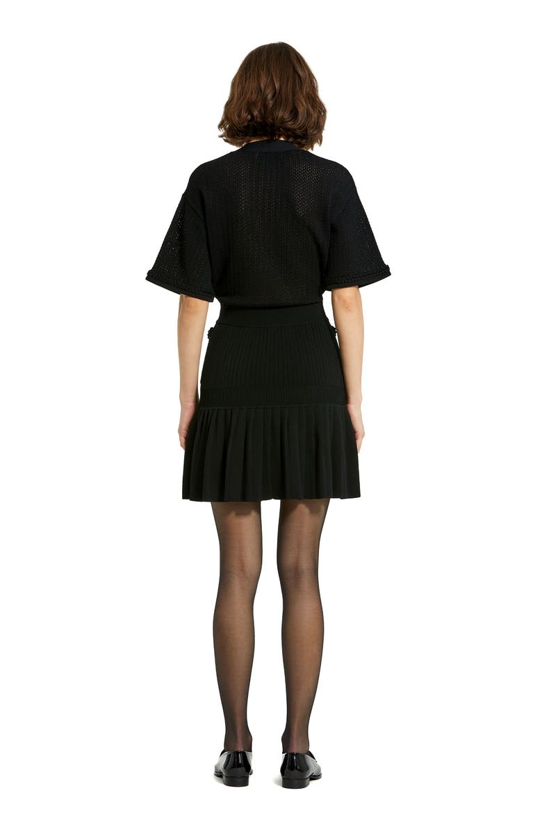 Mac Duggal Short Sleeve Pleated Hem Detail Button Up Sweater Dress, Alternate, color, Black