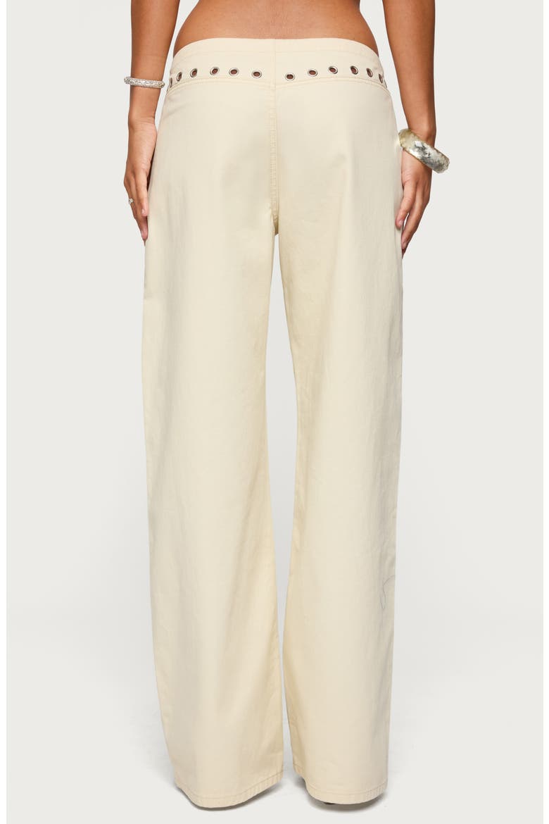 Grommet Drawstring Low Rise Wide Leg Jeans, Alternate, color, BEIGE