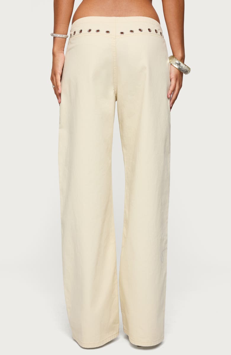 EDIKTED Grommet Drawstring Low Rise Wide Leg Jeans, Alternate, color, Beige