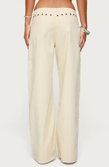 Grommet Drawstring Low Rise Wide Leg Jeans