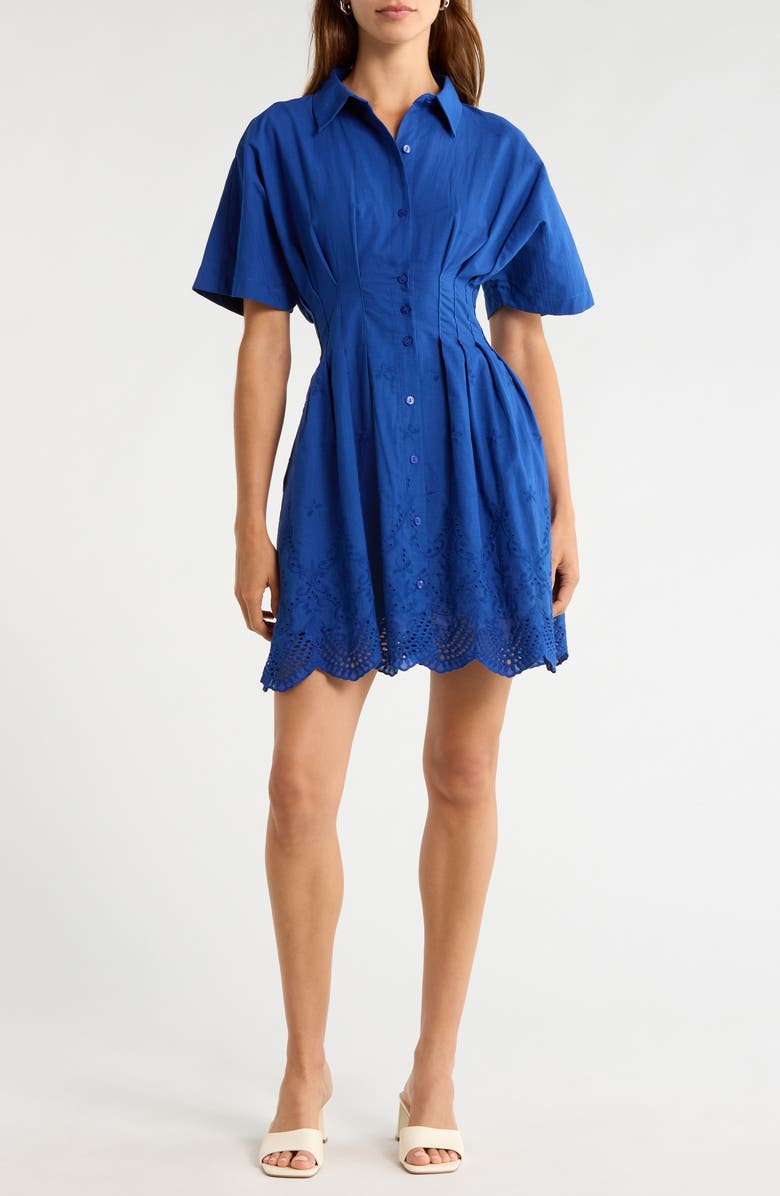 SUGARLIPS Sammie Pleated Eyelet Cotton Minidress, Main, color, Navy