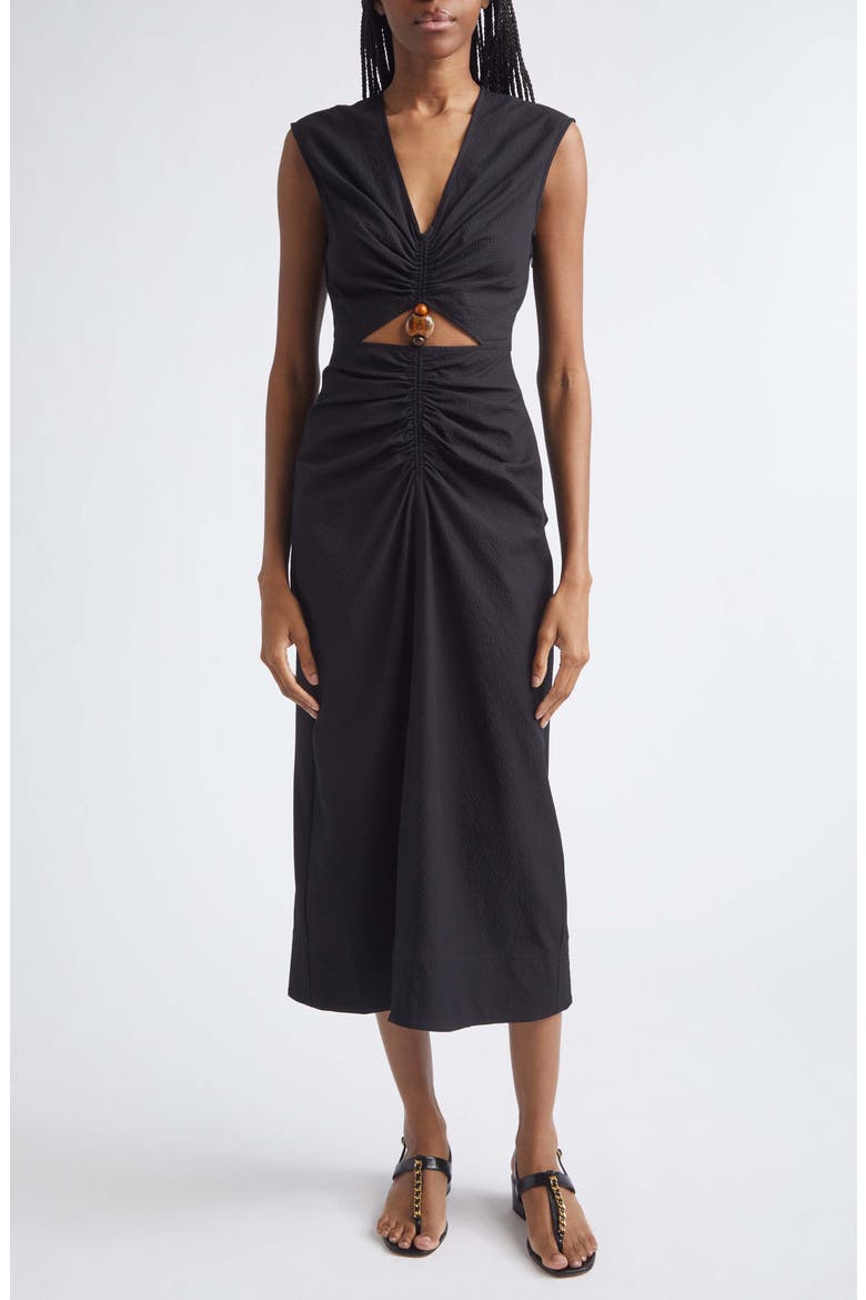 Marisabel Bead Cutout Detail Stretch Cotton Dress, Main, color, BLACK