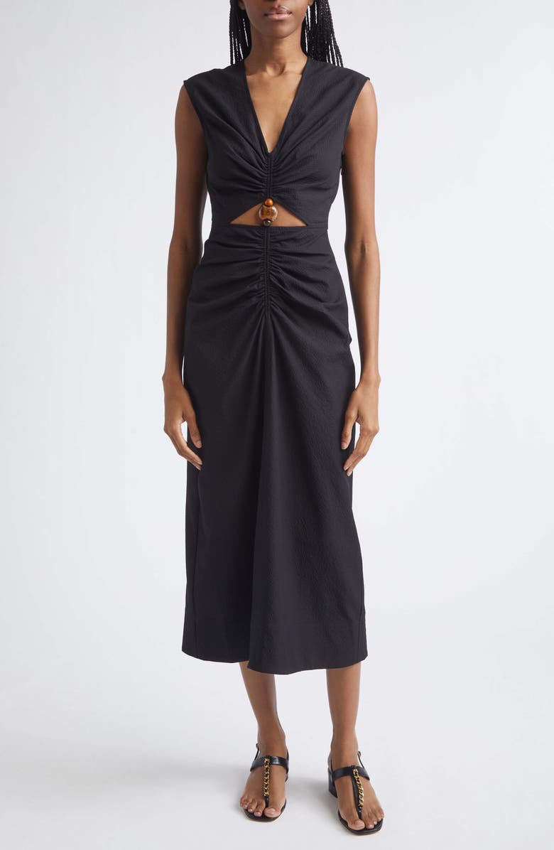 Veronica Beard Marisabel Bead Cutout Detail Stretch Cotton Dress, Main, color, Black
