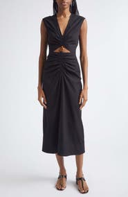Veronica Beard Marisabel Bead Cutout Detail Stretch Cotton Dress
