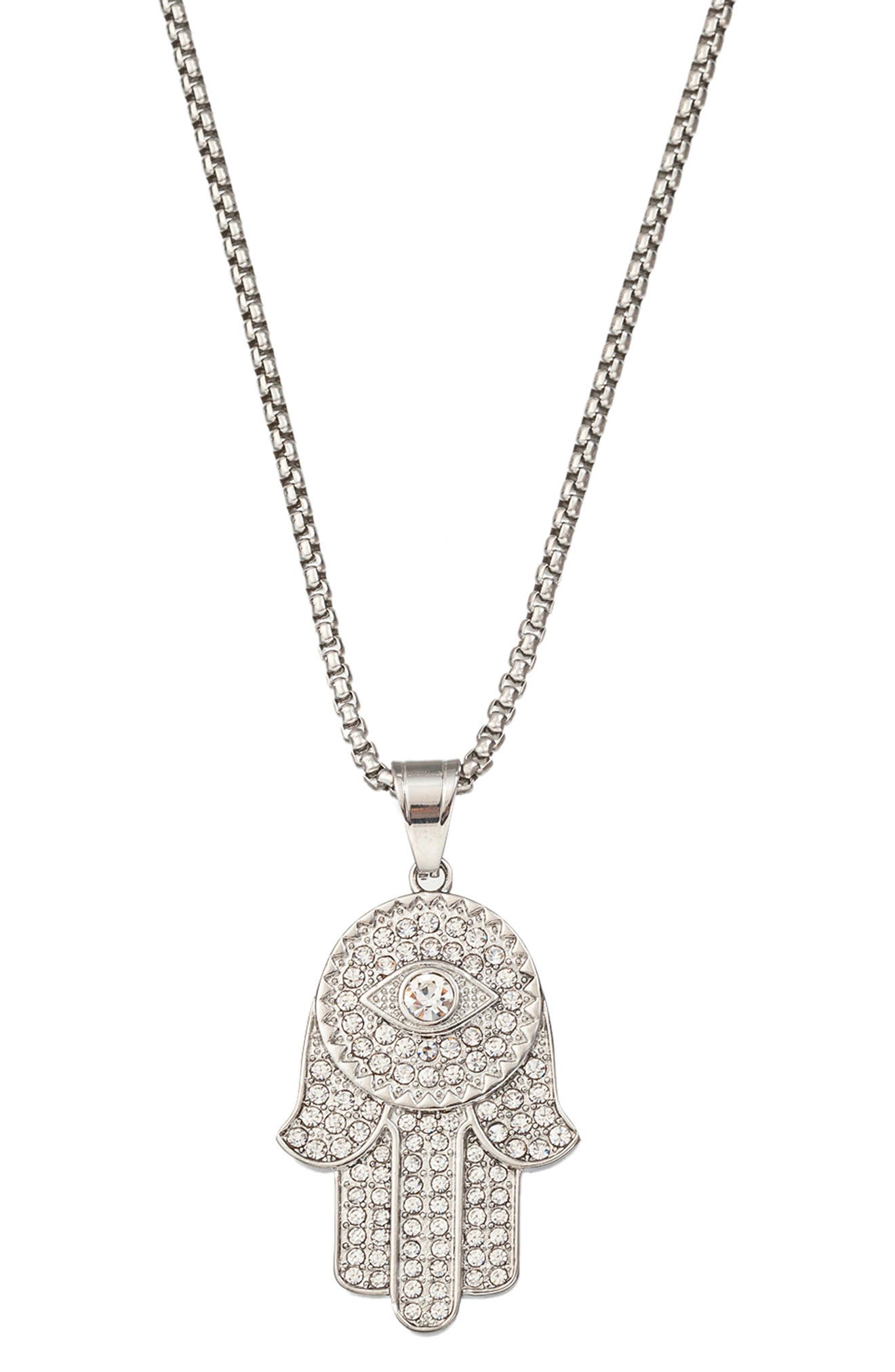 EYE CANDY LOS ANGELES Hamsa CZ Pavé Pendant Necklace