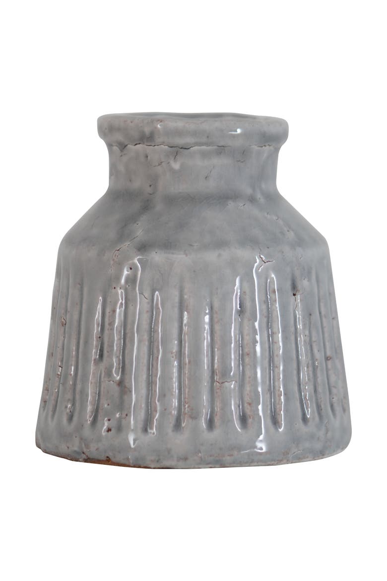 Handmade Gray Terracotta Vase with Carved Stripes, Main, color, Gray