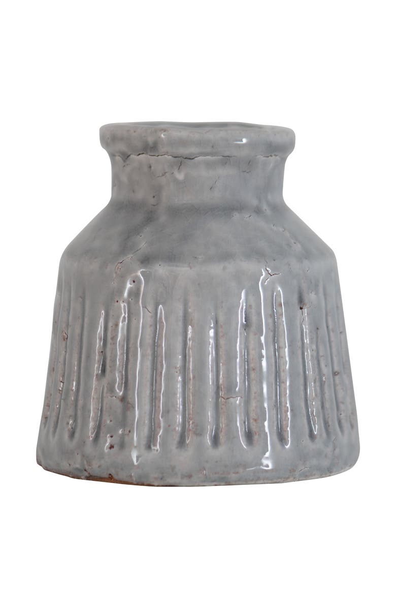 Foreside Home and Garden Handmade Gray Terracotta Vase with Carved Stripes, Main, color, Gray