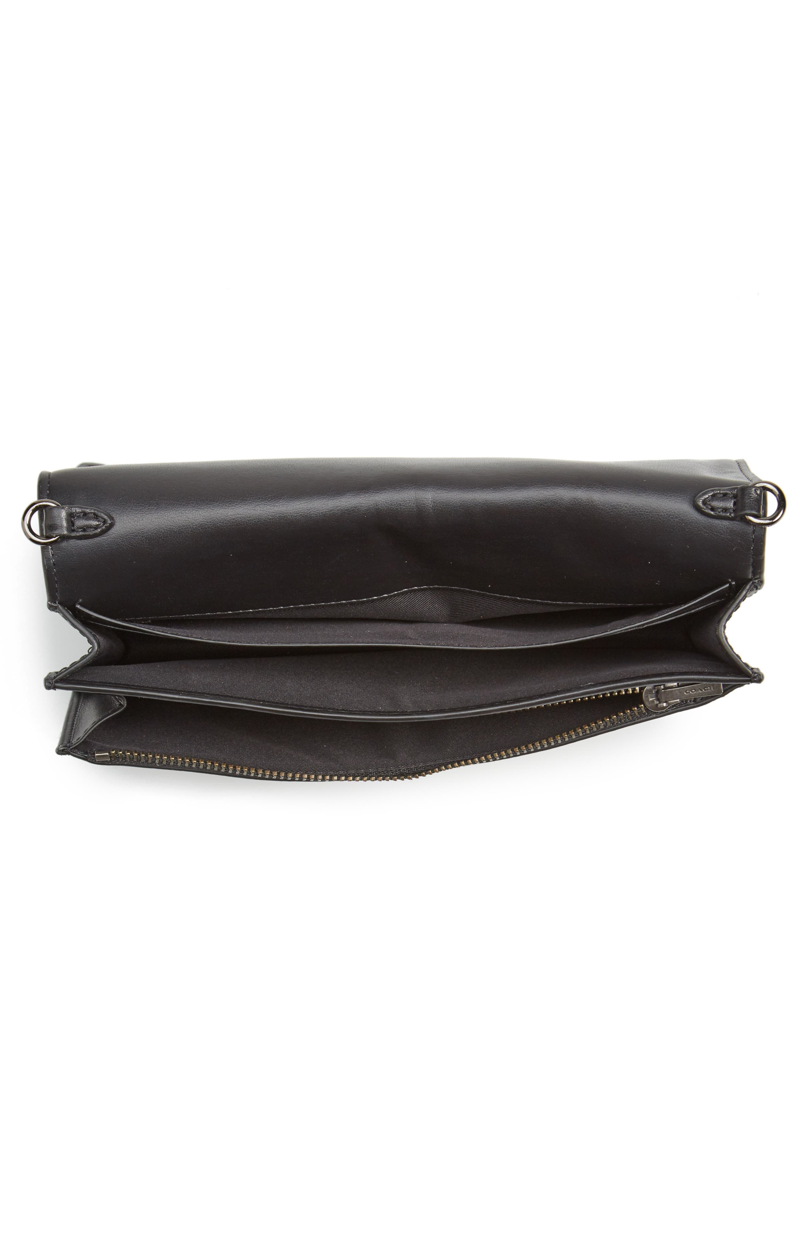 Calfskin Leather Foldover Convertible Clutch, Alternate, color, BLACK