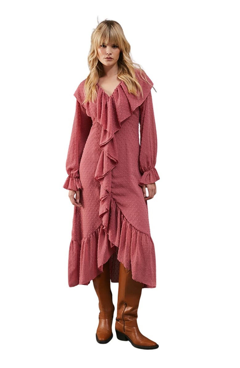 Warehouse Dobby Chiffon Midi Dress, Main, color, Rose
