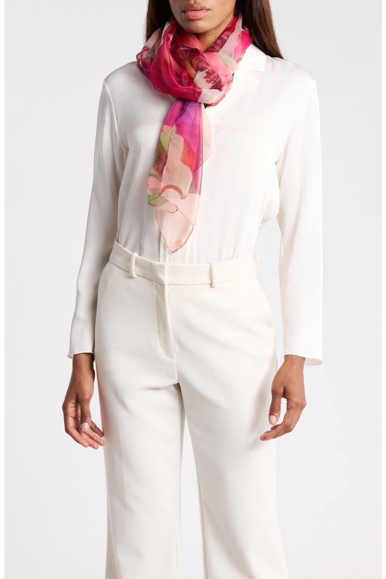 Ombre Floral Square Scarf, Main, color, PINK MULTI