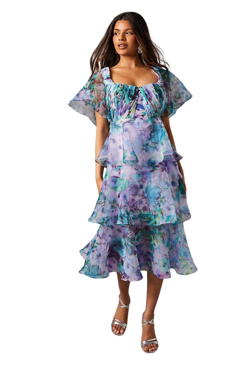 Petite Organza Tiered Dress, Main, color, Teal