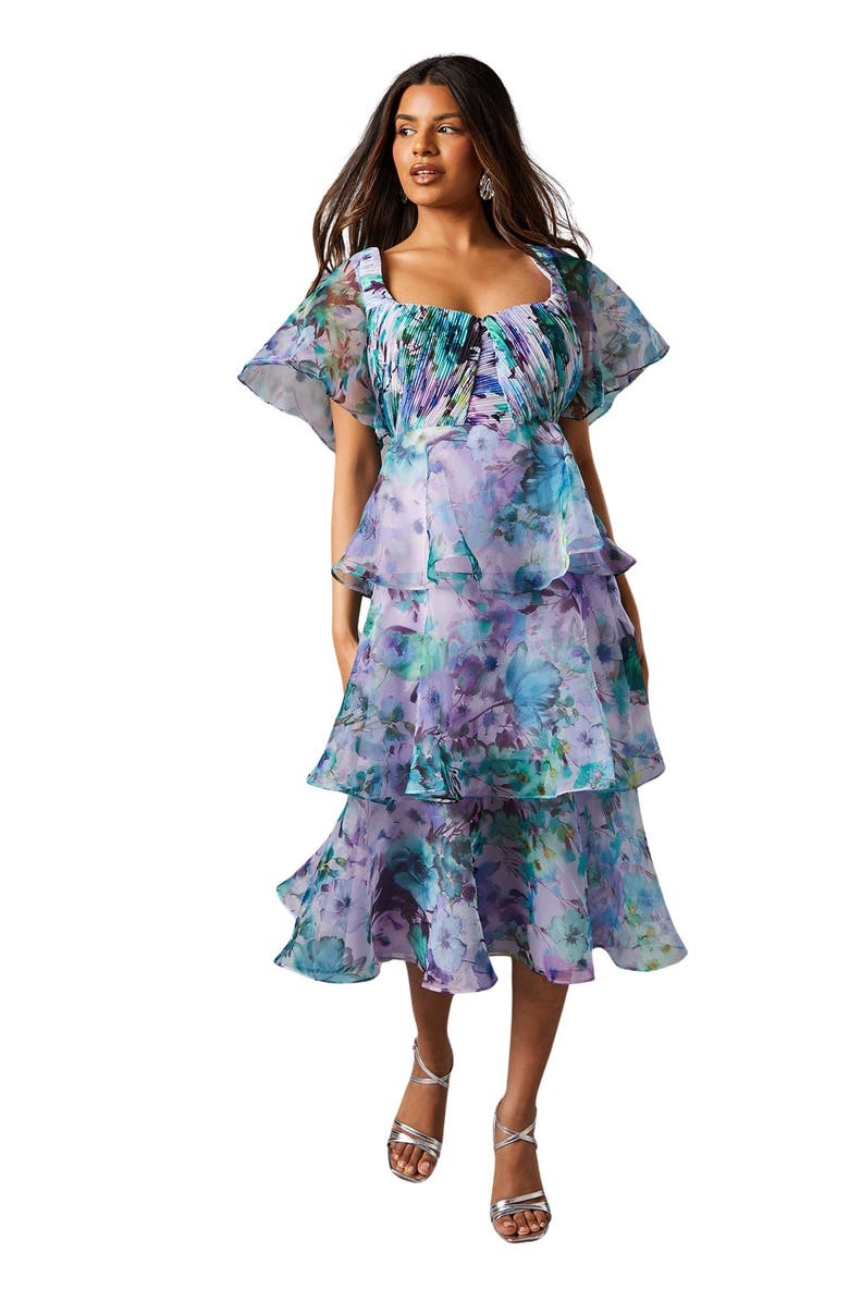 Coast Petite Organza Tiered Dress, Main, color, Teal