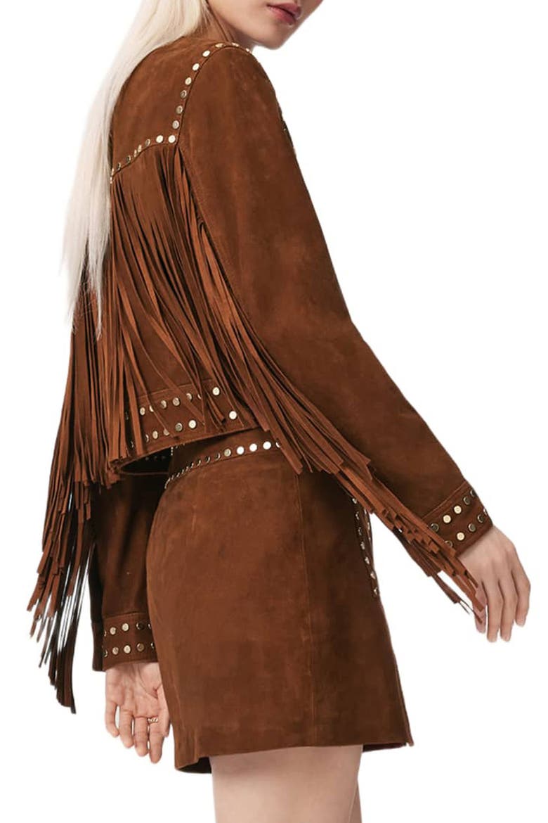 Alice Fringe Suede Western Jacket, Alternate, color, COGNAC BROWN