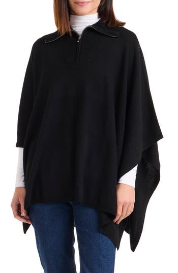 Bruno Magli Women's Quarter-zip Wool Blend Knit Poncho In Black