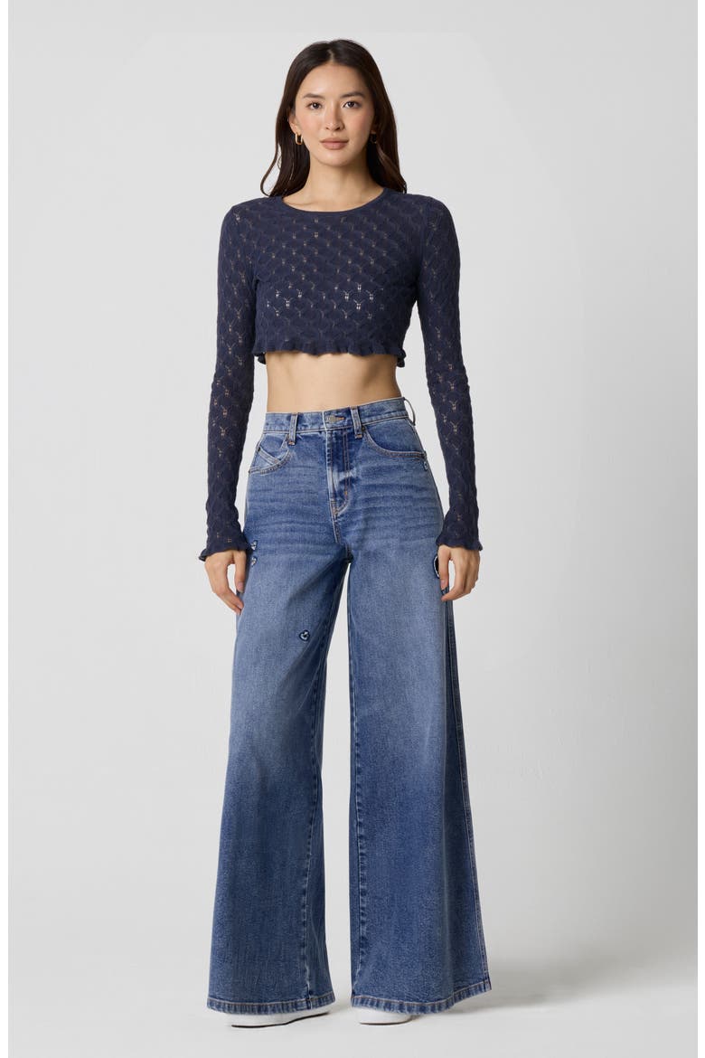 Honeycomb Lace Knit Sweater, Alternate, color, OMBRE BLUE
