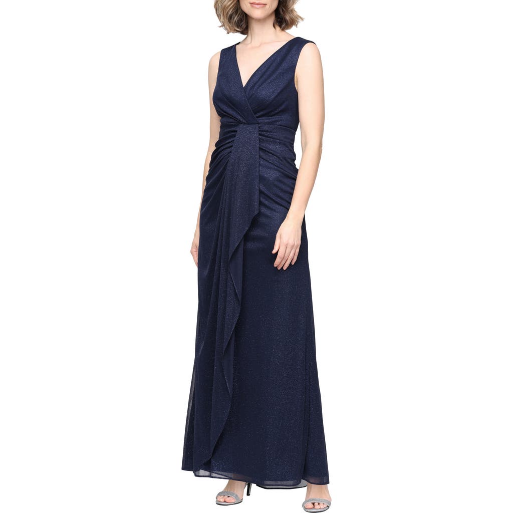 Alex Evenings Sleeveless Glitter Mesh Gown in Dark Navy at Nordstrom, Size 18