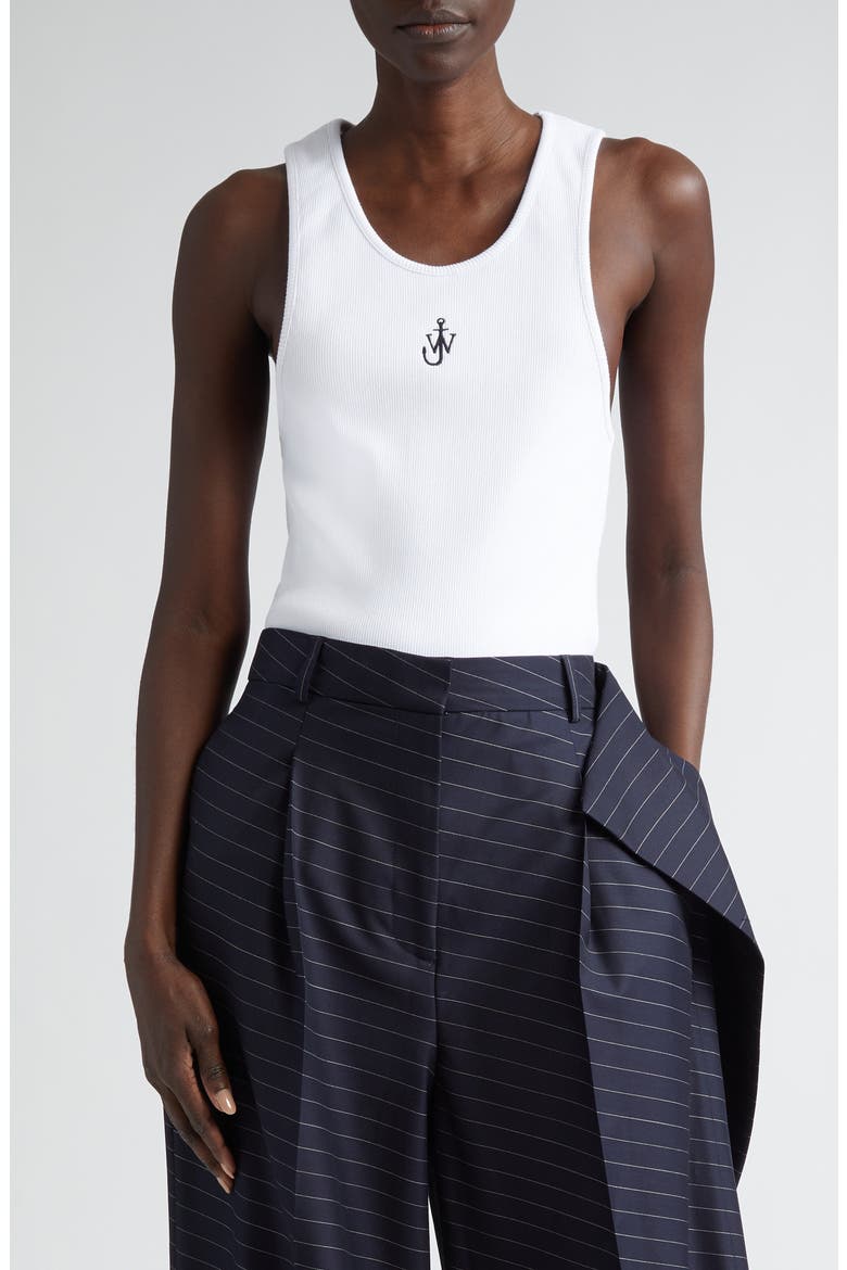 Anchor Logo Embroidered Tank, Main, color, WHITE