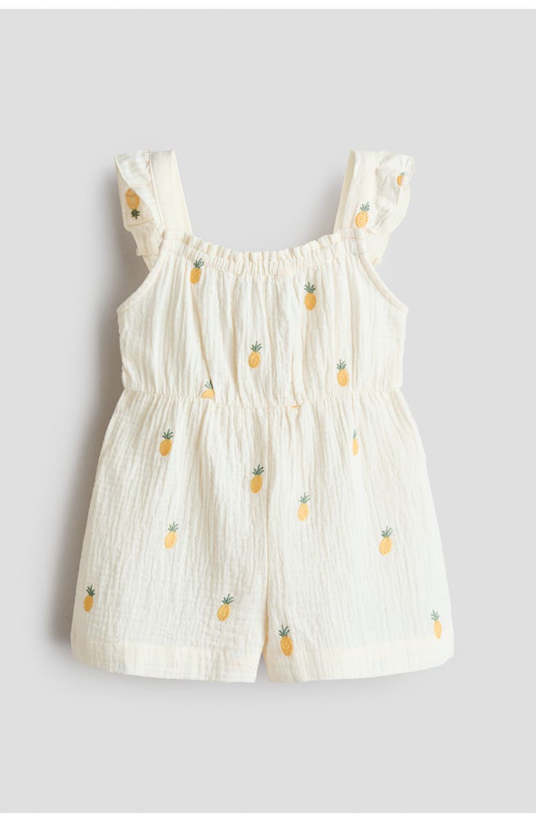 H&M Cotton Muslin Jumpsuit, Main, color, Cream/Pineapples