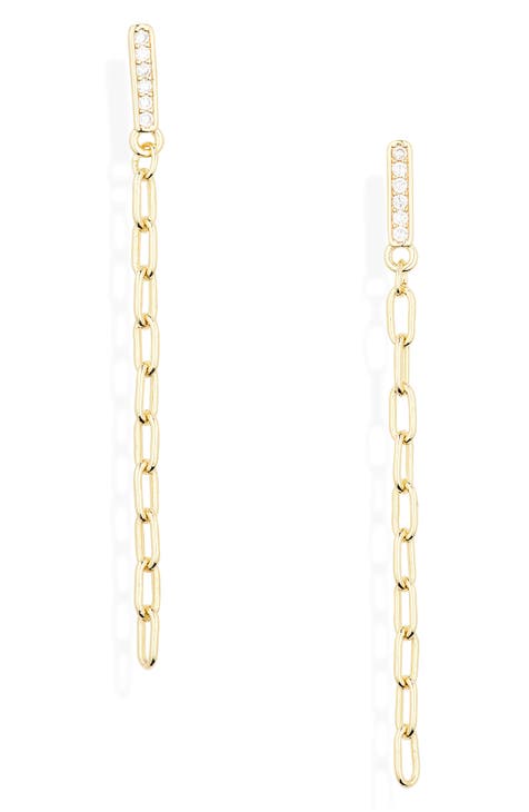 Demi-Fine Pavé CZ Chain Drop Earrings