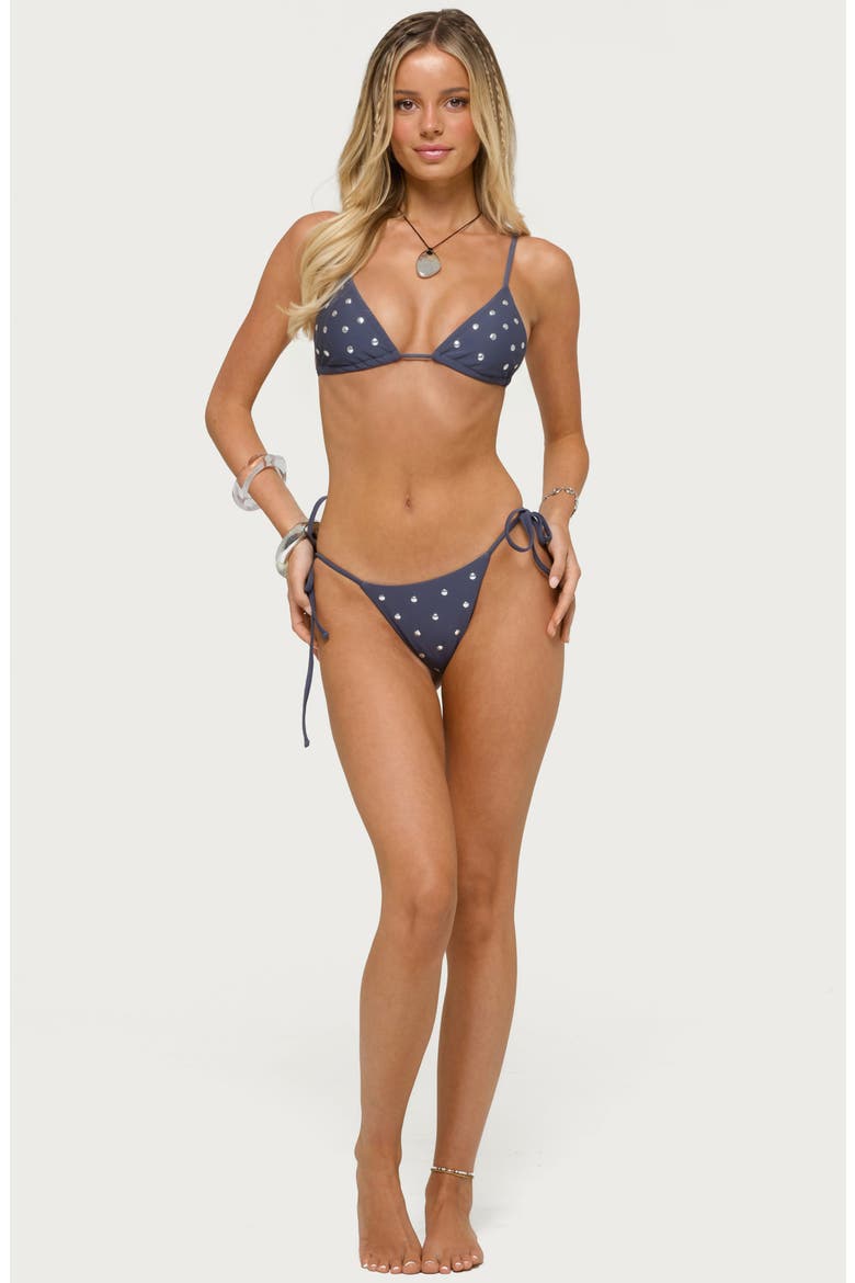 Janina Studded Triangle BIkini Top, Alternate, color, DARK GREY