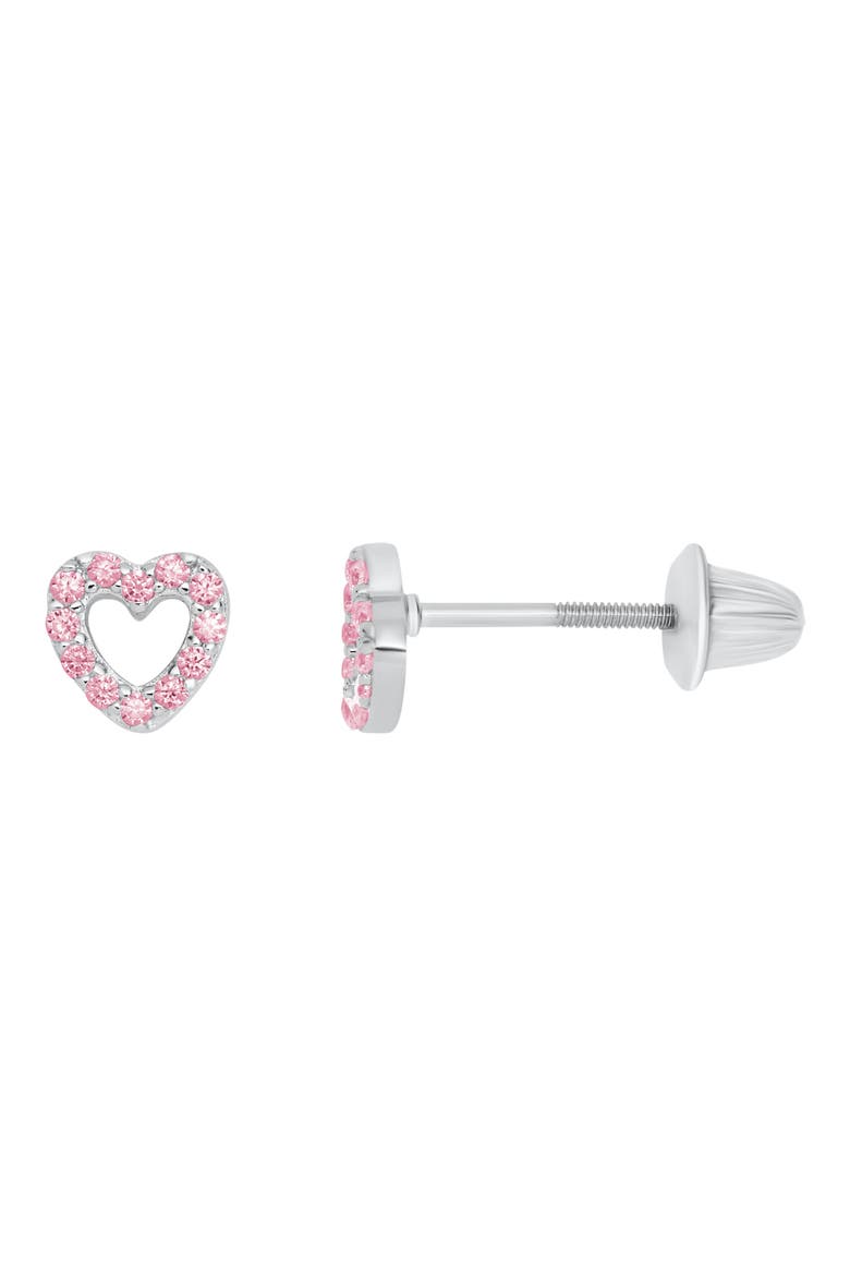 Sterling Silver & Cubic Zirconia Heart Stud Earrings, Main, color, SILVER/ PINK CUBIC ZIRCONIA
