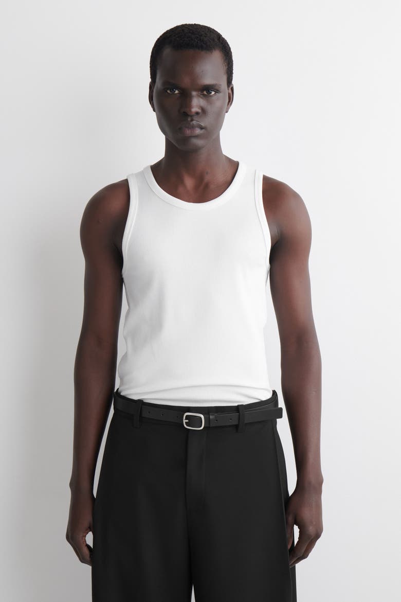 Slim Ribbed Cotton Tank Top, Main, color, WHITE