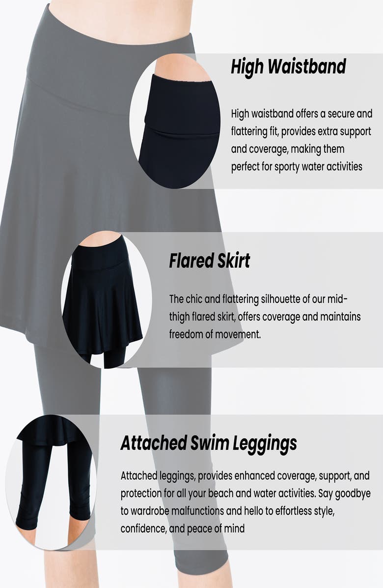 Calypsa Flared Swim Skort With Capri Leggings, Alternate, color, Black