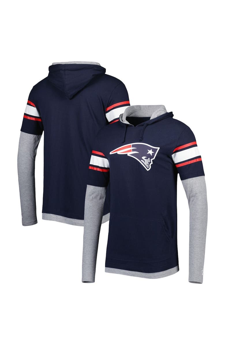New Era Men's New Era Navy New England Patriots Long Sleeve Hoodie T-Shirt, Main, color, 
