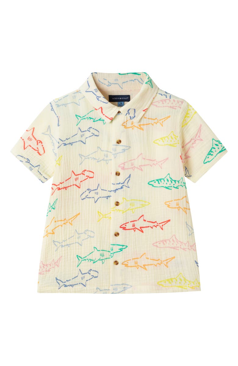 Andy & Evan Kids' Printed Cotton Gauze Button-Up Shirt & Shorts Set, Alternate, color, Wha