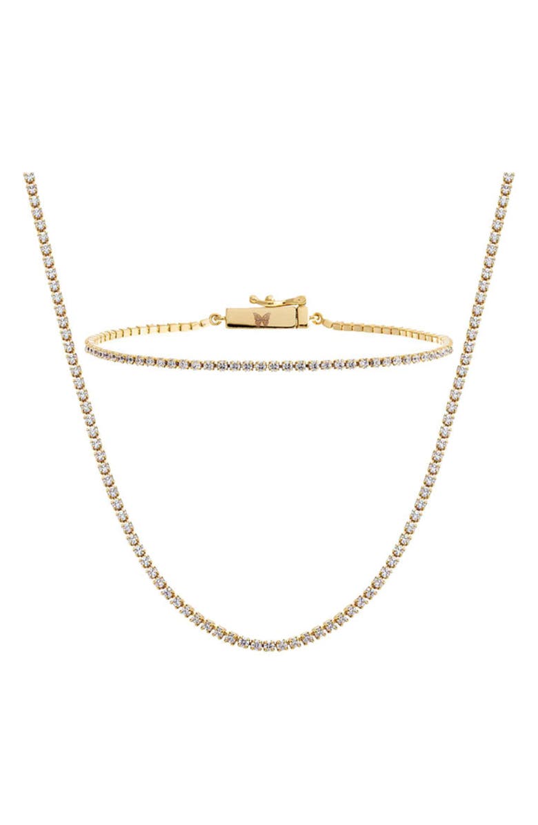 BY ADINA EDEN Cubic Zirconia Tennis Necklace & Bracelet Set, Main, color, Gold