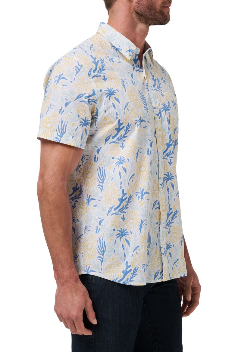 Souvenir City Short Sleeve Stretch Cotton Button-Up Shirt, Alternate, color, WHITE