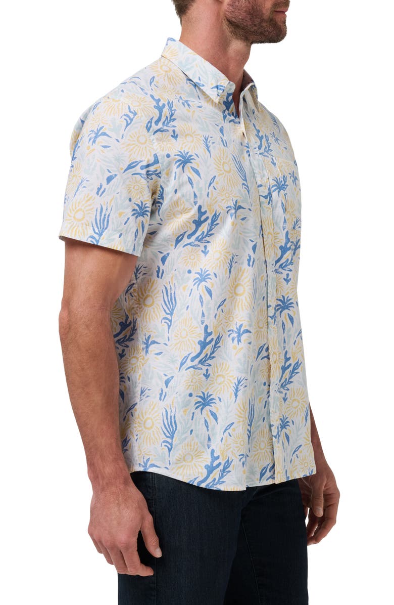 TravisMathew Red Souvenir City Short Sleeve Stretch Cotton Button-Up Shirt, Alternate, color, White