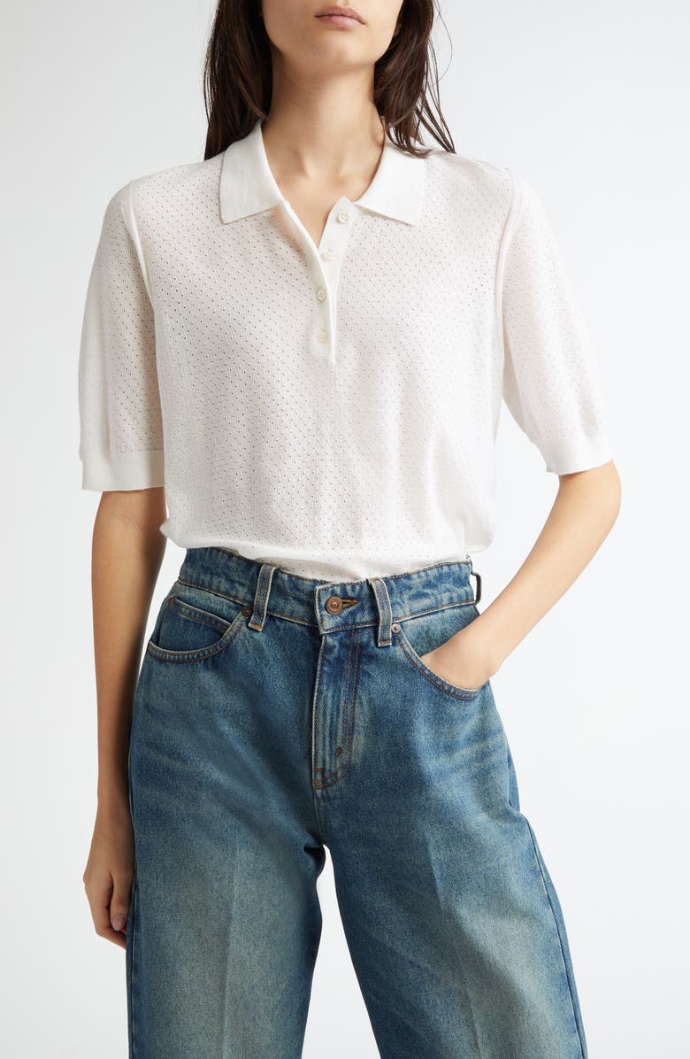 Johnstons of Elgin Supertine Merino Wool Mesh Polo Sweater, Main, color,