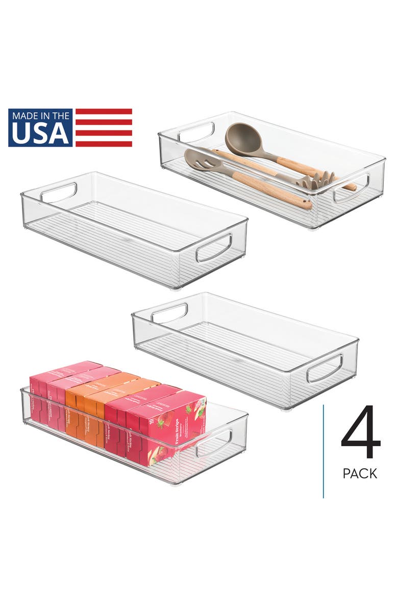 Stackable Pantry Storage Bin with Handles, Set of 4, Clear, Made in USA, Alternate, color, Clear