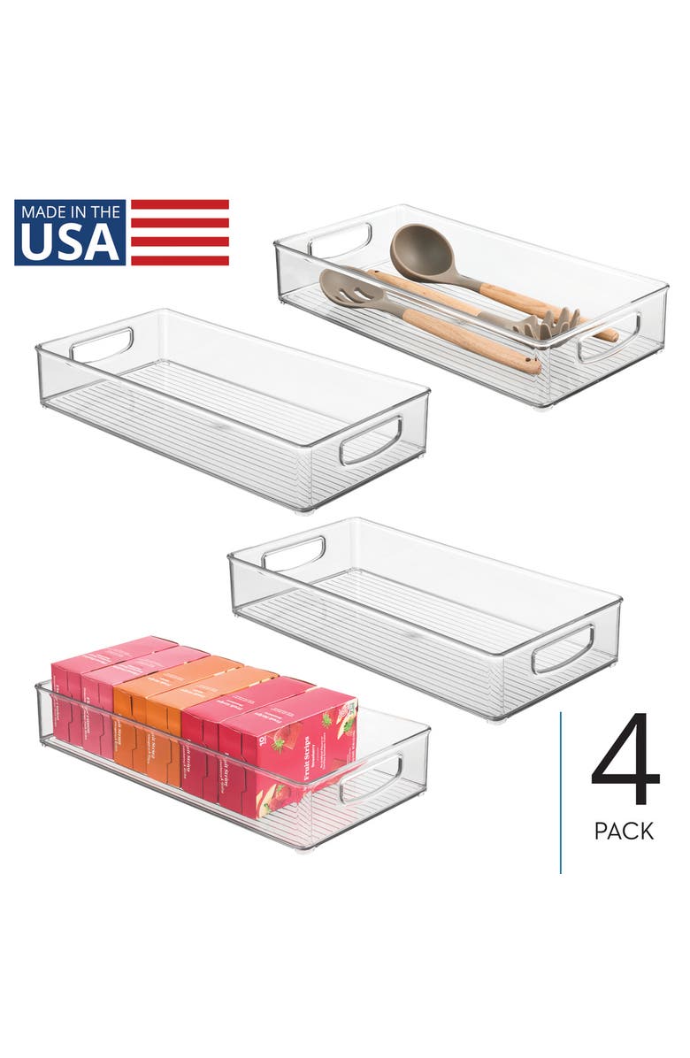 Linus Stackable Pantry Storage Bin with Handles, Set of 4, Clear, Made in USA, Alternate, color, Clear