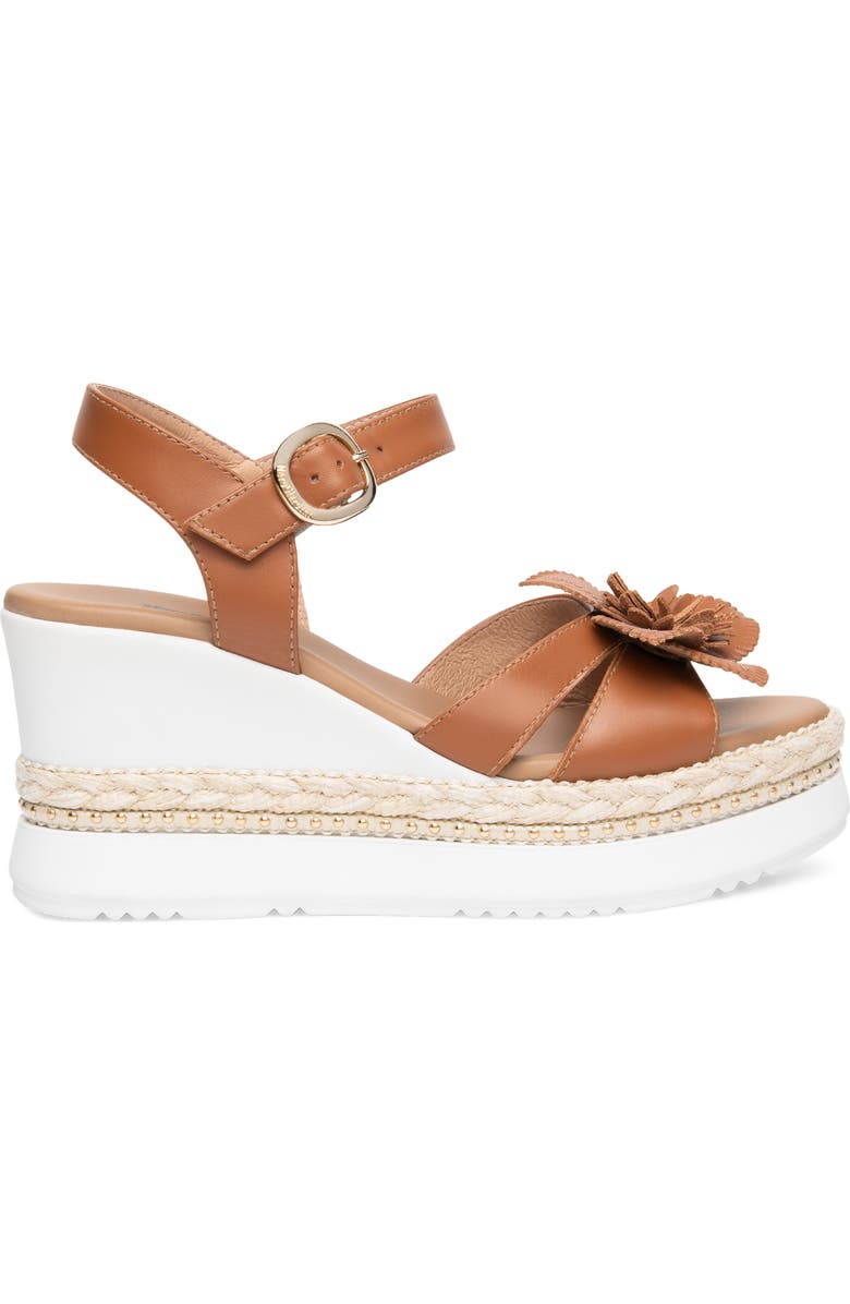 NeroGiardini Floral Platform Wedge Sandal, Alternate, color, Cognac