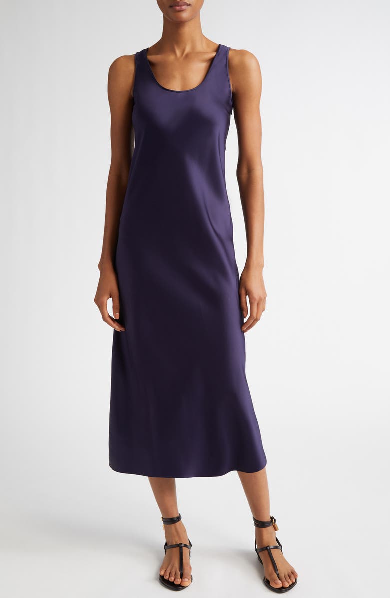 Michael Kors Collection U-Neck Sleeveless Satin Midi Dress, Main, color, Maritime