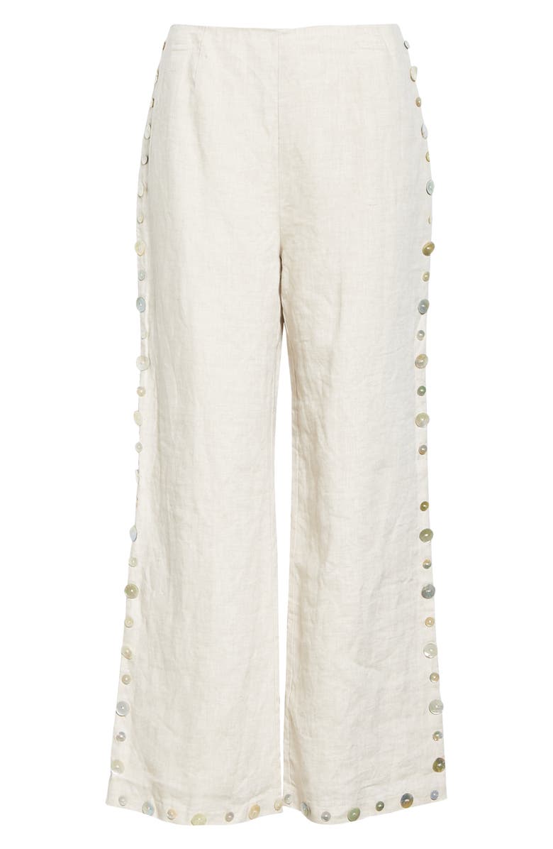 STAUD Ravella Button Trim Linen Pants, Alternate, color, 