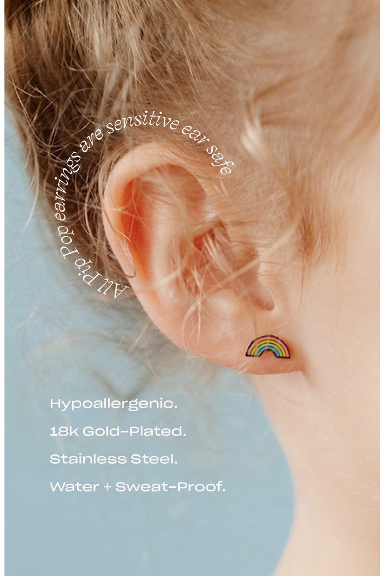 Girls' Pastel Rainbow Flatback Stud Hypoallergenic Earrings, Alternate, color, Multi