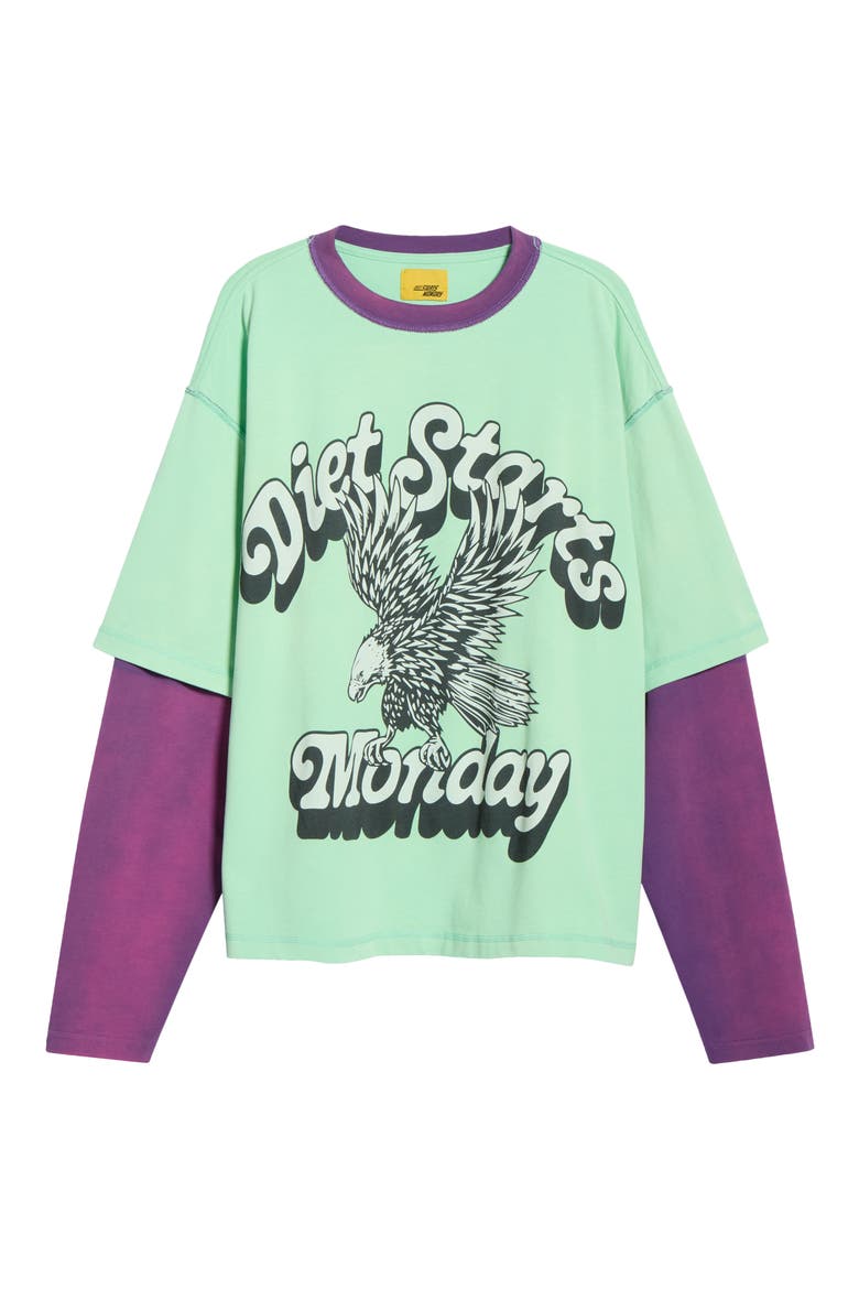 Layered Look Cotton Graphic T-Shirt (Nordstrom Exclusive), Alternate, color, TEAL/PURPLE
