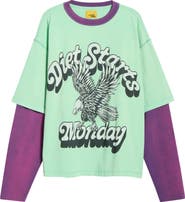 DIET STARTS MONDAY Layered Look Cotton Graphic T-Shirt