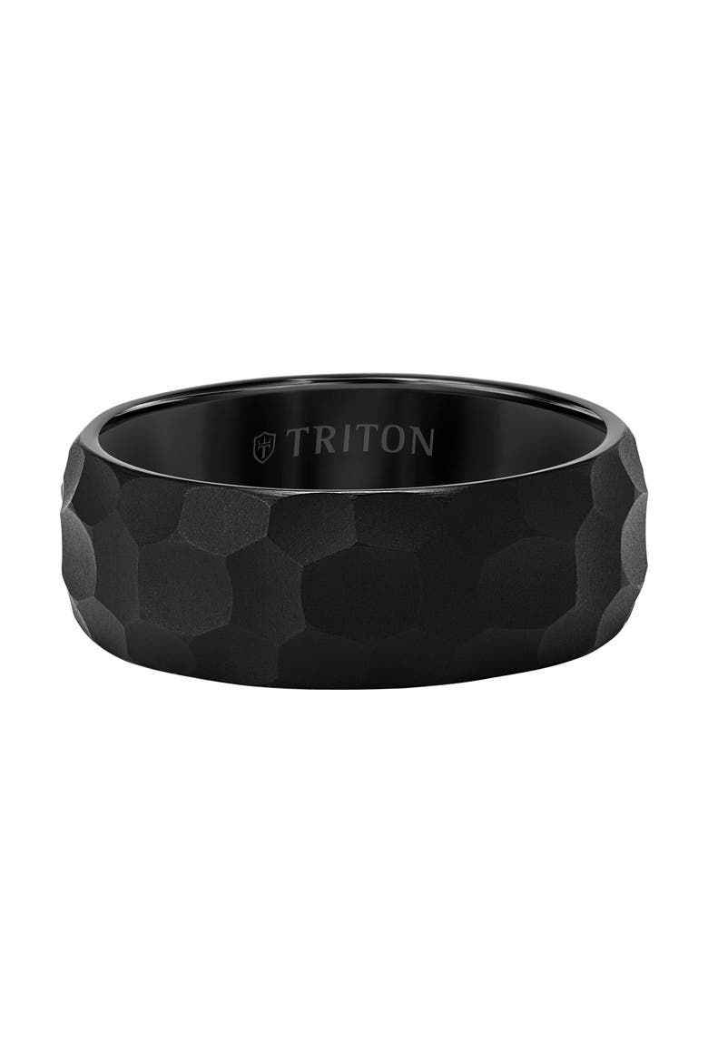 8MM Tungsten Carbide Ring with Hammered Edge To Edge, Alternate, color, Black