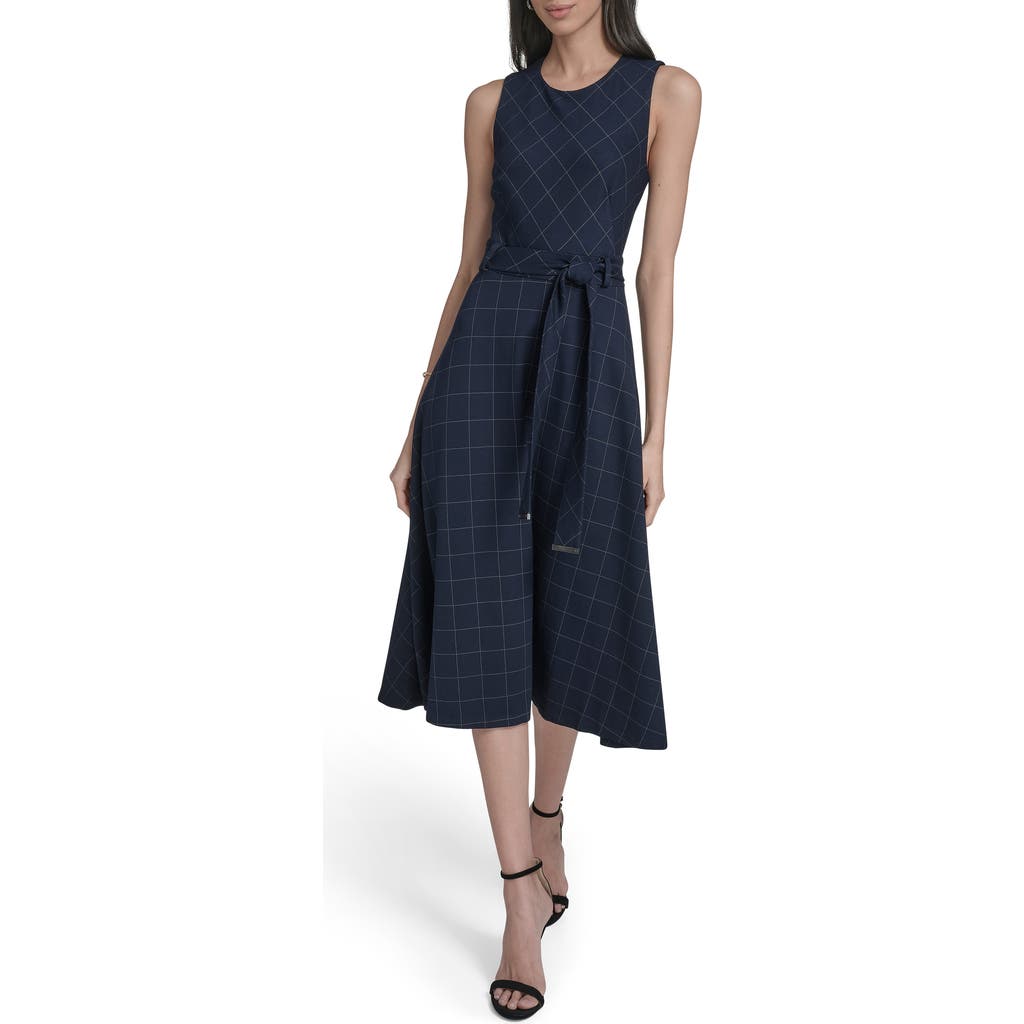 Calvin Klein Plaid Ponte Midi Dress In Multi
