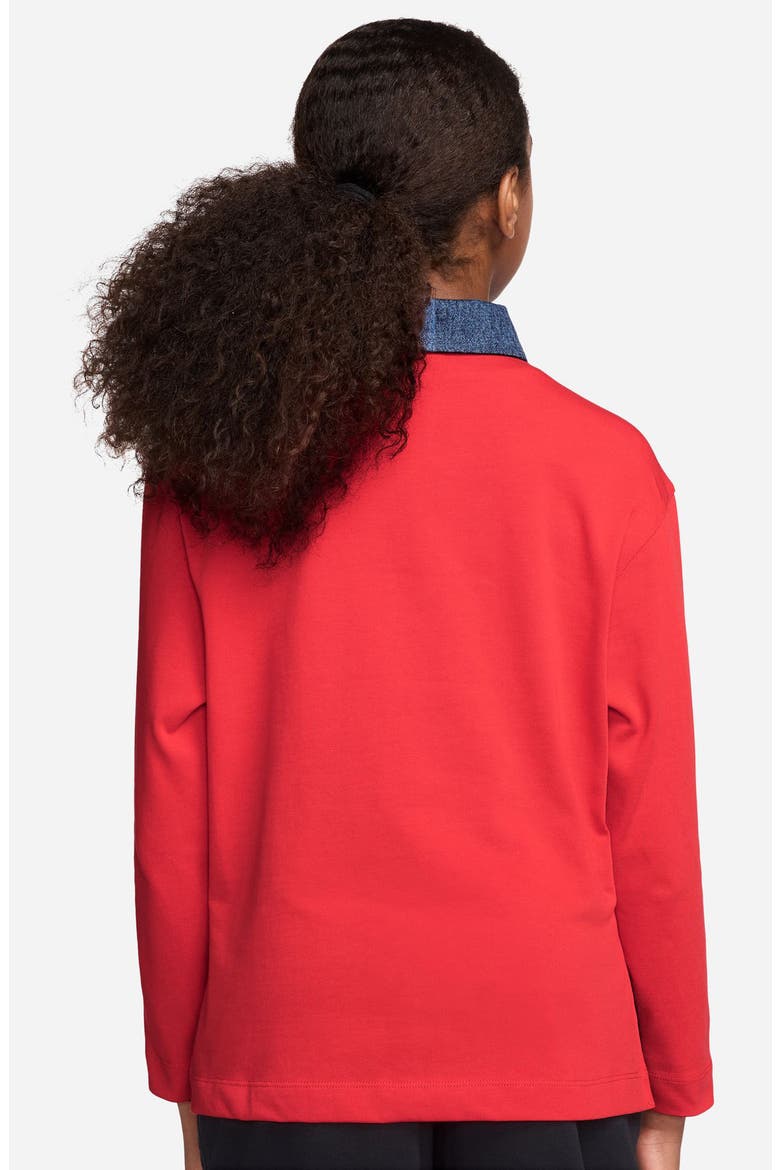 Kids' Sportswear Long Sleeve Cotton Half Zip Polo, Alternate, color, LIGHT CRIMSON/ MYSTIC NAVY