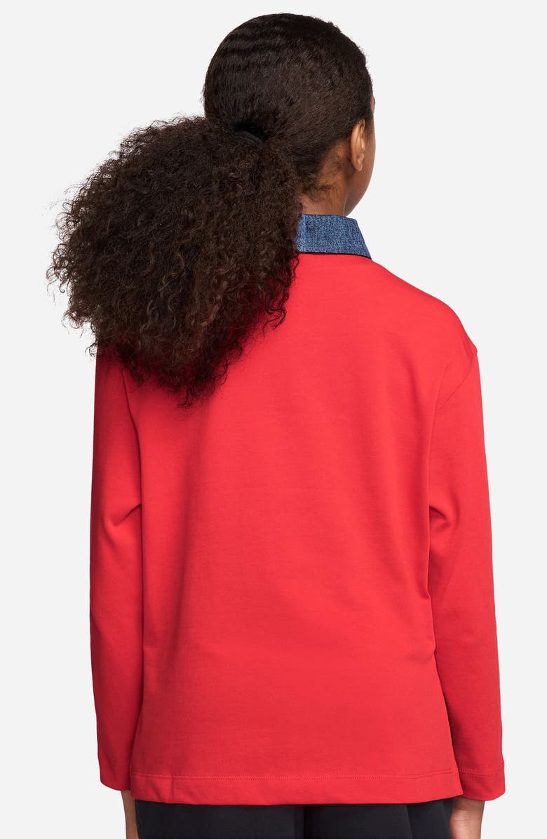 Nike Kids' Sportswear Long Sleeve Cotton Half Zip Polo, Alternate, color, Light Crimson/ Mystic Navy