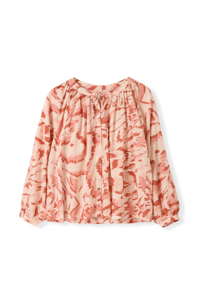 Celtic & Co. Long Sleeve Tie Neck Swing Shirt, Alternate, color, Ecru Blurred Floral