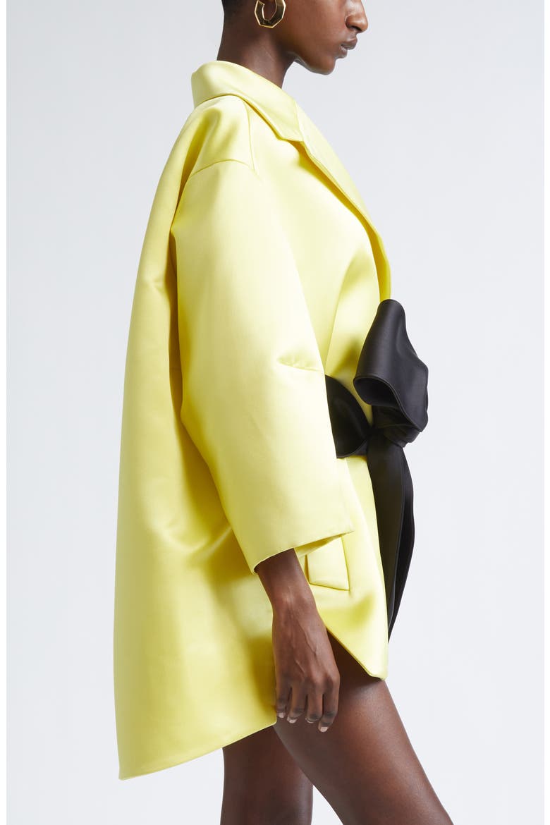Belted Duchesse Satin Cocoon Wrap Coat, Alternate, color, ACID YELLOW