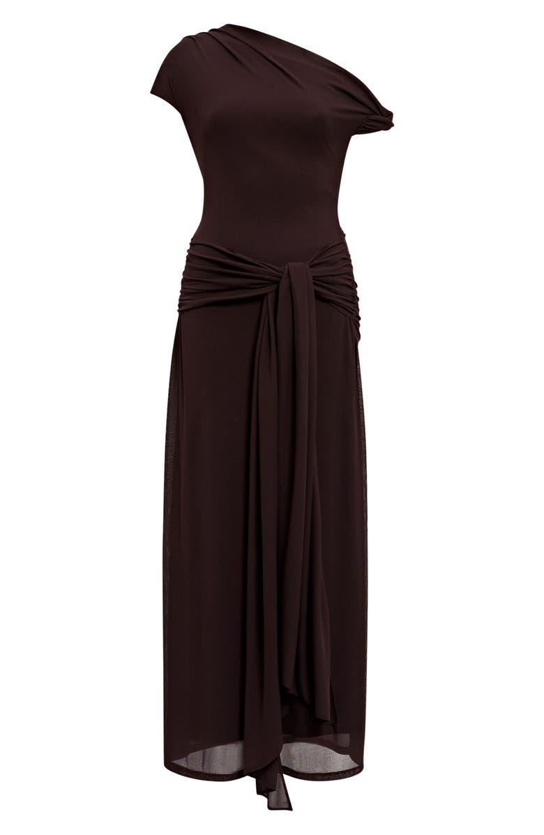 Ever New Piper Draped One-Shoulder Midi Dress, Alternate, color, Chocolate